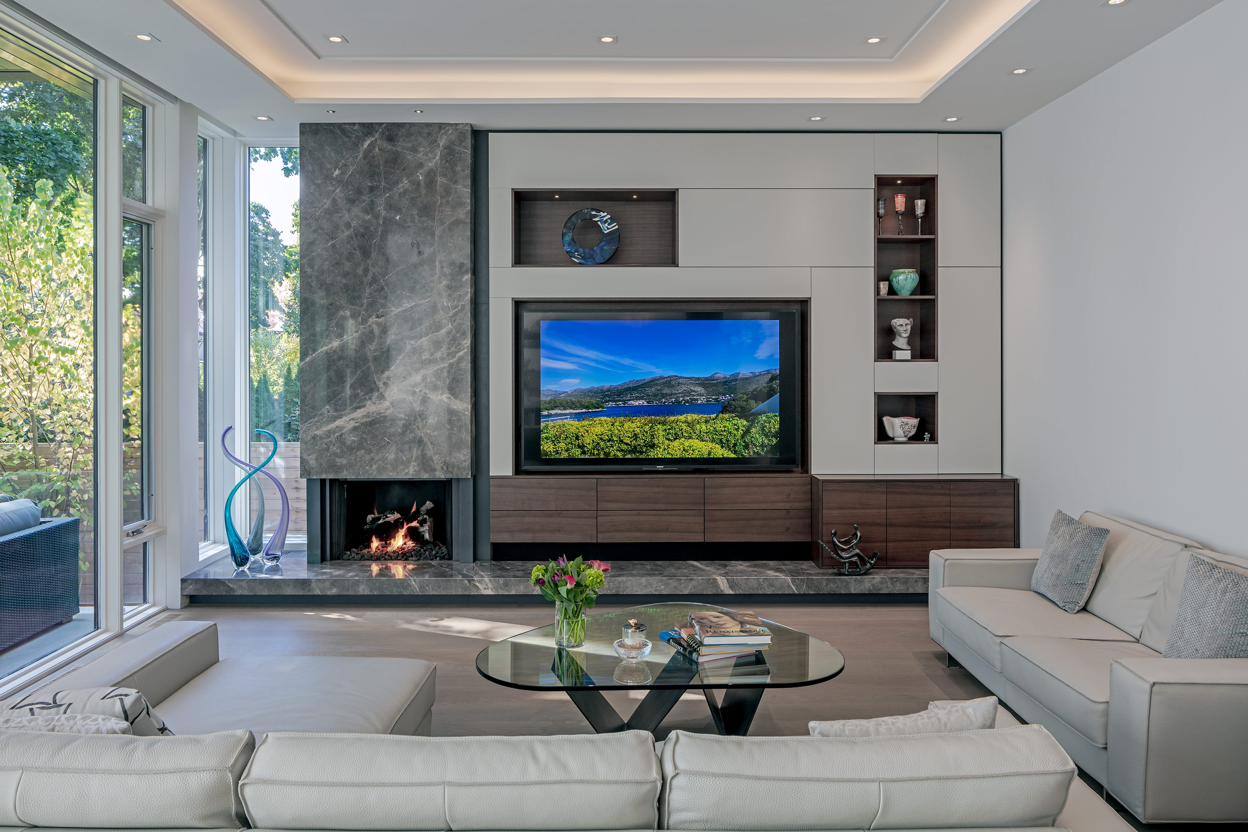 Modern living room with a custom wall unit